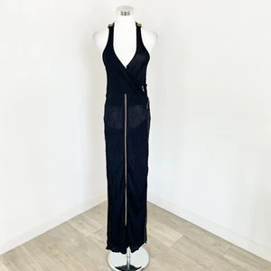 Sass & Bide Gold Bars Maxi Dress Womens Size 2 Black Sleeveless Zip Front V-Neck - Picture 1 of 13