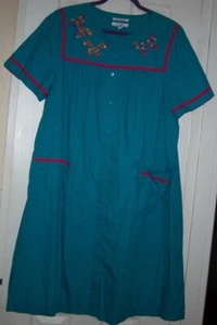 Go Softly Patio Dress  Blue Large  Floral Butterflies Embroidered Pockets Muumuu - Picture 1 of 9