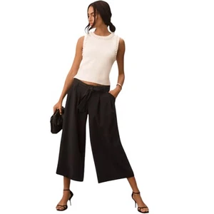 Maeve Anthropologie Tie-Waist Culottes Pants Wide Leg Womens Sz 6 Black Cropped - Picture 1 of 15
