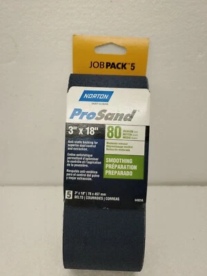 5 PACK Norton ProSand 49258 Zirconia Alumina 80-Grit Medium Sanding Belt 3x18"X5 - Image 1 of 4