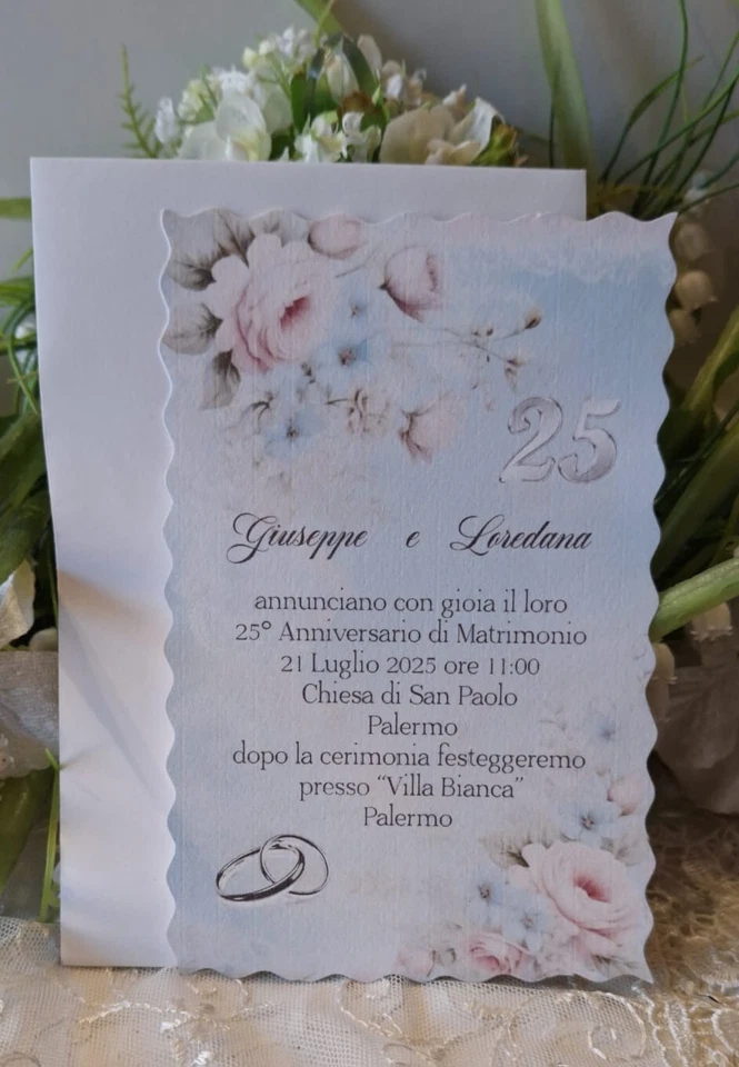 INVITO NOZZE D'ARGENTO CON BUSTA E STAMPA INCLUSA - Immagine 1 di 1