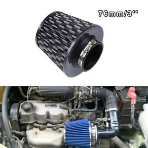 NEW 3" Carbon Fiber Black Inlet Short Ram Cold Air Intake Cone Filter Universal - Bild 1 von 8