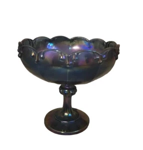 Vintage Indiana Carnival Glass Iridescent Blue Garland Teardrop Pedestal Bowl - Picture 1 of 8