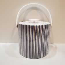 Georges Briard Ice Bucket Vinyl Blue Ticking Stripes Retro Farmhouse Vintage
