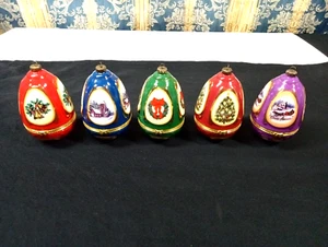 Vintage Mr. Christmas Musical Porcelain Egg Ornaments Tested/Working 5 Color Lot - Picture 1 of 13