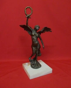 ✅ ANTICA SCULTURA STATUA VITTORIA ALATA BRONZO EPOCA 900 SCULPTURE ANTIQUE-4271 - Foto 1 di 11