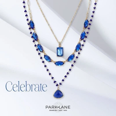 Juego de collar retirado Park Lane azul CELEBRATE 3 en 1 en oro venta al por menor $130 Foto 1 de 4