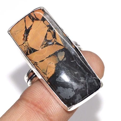Anillo Maligano Jaspe 925 Chapado en Plata Piedras Preciosas Hecho a Mano EE. UU. 11 Excelente Regalo JW Foto 1 de 3