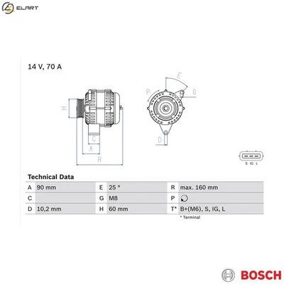 ALTERNATOR 0 986 040 461 FOR TOYOTA COROLLA/Liftback/Compact/SECCA TERCEL 4cyl - Image 1 of 4