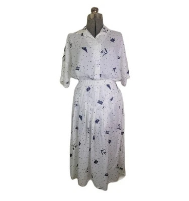 Vintage 70s 80s White Black Geometric Skirt Top Set Funky Basque Waist S/M - Image 1 of 4