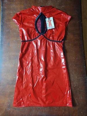 COQUETTE DARQUE D9208 VINYL WETLOOK SKULL MESH DRESS LARGE NWT GOTH PUNK FETISH - Image 1 of 4