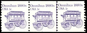 Scott 1897, Transportation Issue - Omnibus - 1¢ PN  Strip of 3 with line, PN 1 - Picture 1 of 1