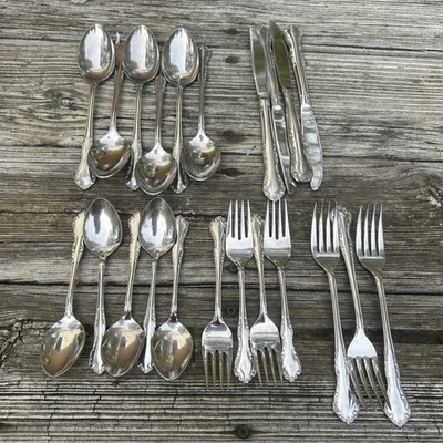 Queen's Court Stainless Japan Silverware Flatware Set 23 Pc Set Rose/scrolls - Image 1 of 4