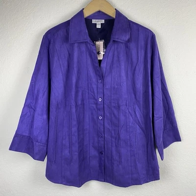 Camisa Top Dressbarn 18/20 Imitación Gamuza Abotonada Rockabilly Púrpura Vaquera Occidental Foto 1 de 4