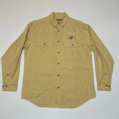 Cabela’s Men’s Medium Button Up Shirt Deer Embroidered Logo Yellow Long Sleeve - Image 1 of 4