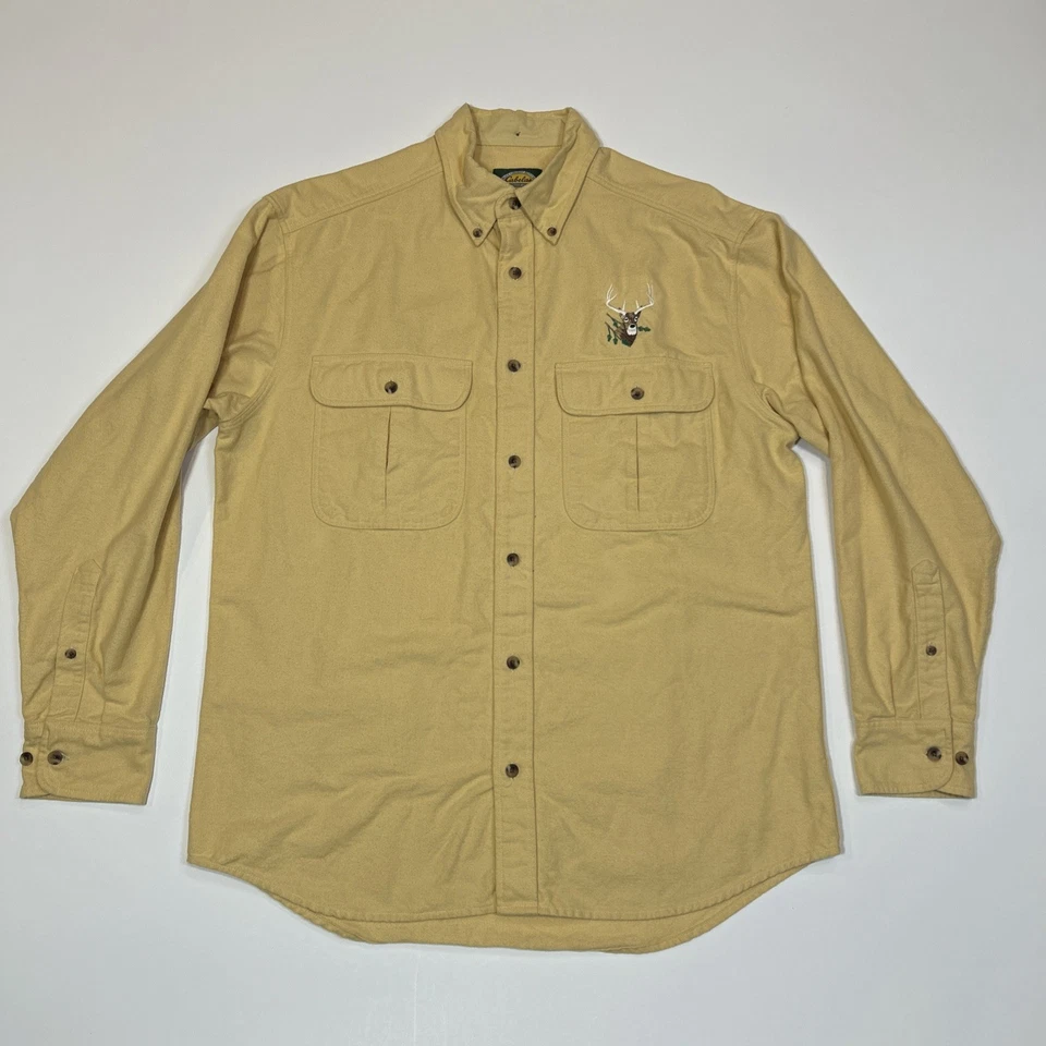 Cabela’s Men’s Medium Button Up Shirt Deer Embroidered Logo Yellow Long Sleeve - Image 1 of 4