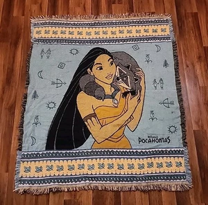 Vintage 1995 Beacon Disney Pocahontas Throw Blanket 50 x 58 Meeko Fringe - Picture 1 of 7