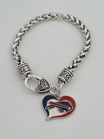 Buffalo Bills Football Swirled Heart Charm Dangle Women's Fashion Clasp Bracelet Cover