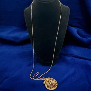 Art Nouveau Orange Design Faux Amber Pendant 40 1/8 Inch Necklace! - Picture 1 of 10