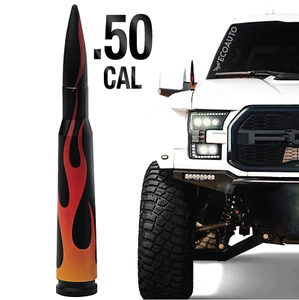 50 CAL BULLET ANTENNA FOR FORD, DODGE & RAM F150 F250 F350 ANTENNA FLAMES SKIN - Picture 1 of 9
