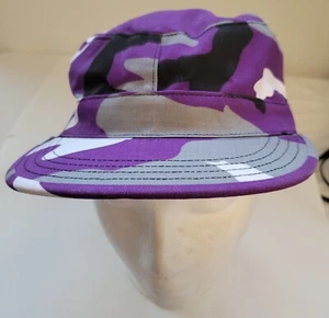 Vintage Army Hat Military Hats Camo Sz Medium Y2K Hip Hop Purple Black White - Picture 1 of 10