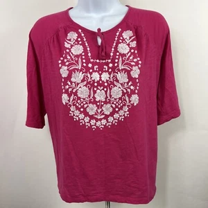 Old Navy T Shirt Youth XL (14) Pink Floral Short Sleeve Keyhole Neck Tee - Picture 1 of 9