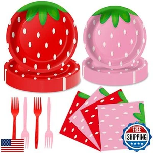 96Pcs Strawberry Party Decorations for Berry First Strawberry Birthday Tablew - Picture 1 of 5