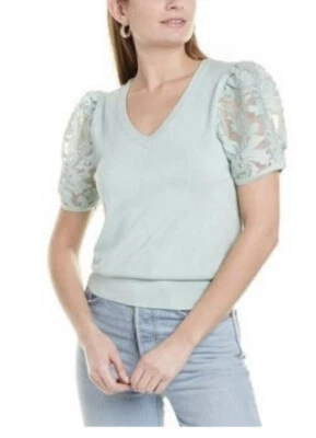 Joseph A. ¡NUEVO CON ETIQUETAS! Top Harbor verde claro cuello en V encaje manga abullonada talla S  Foto 1 de 4