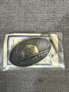 Vintage Iconic ILLINOIS STATE POLICE Belt Buckle Solid Brass NEW IN PACKAGE - Picture 1 of 2