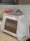 Large Shabby Chic White Distressed Wooden Bread Box Bin w/2-Layer Shelf - NEW