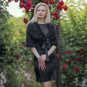 Black wrap cardigan mohair shrug fuzzy sweater cropped bolero SuperTanya - Picture 1 of 8