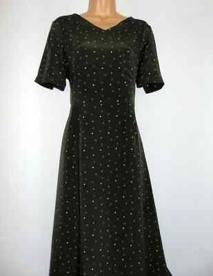 Laura Ashley Vintage Khaki/ Cream Pure Silk Full Length Occasion Dress, UK 12 - Image 1 of 4