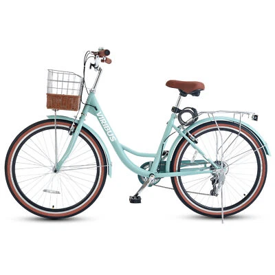 VIRIBUS 7-Speed Beach Cruiser Bike 26" City Bicycle w Basket Comfort for Women - Image 1 of 4