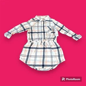 NWT OshKosh B'gosh Girls 6 / 6X Metallic Pink White Plaid Shirt Dress Tunic - Picture 1 of 8