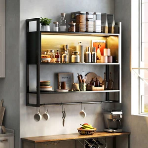 TC-HOMENY Wooden Floating Shelves for Wall LED Light Wall-Mounted Display Shelf - Picture 1 of 13