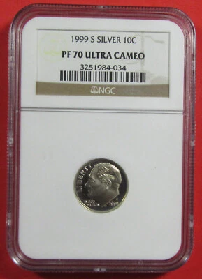 Ultra camafeo 1999-S 10c plateado NGC PF70. Grado de registro. (125003) Foto 1 de 2