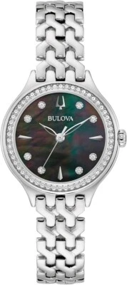 Reloj de cuarzo Bulova clásico de 3 manecillas de acero inoxidable plateado cristal para dama 96L316 Foto 1 de 3