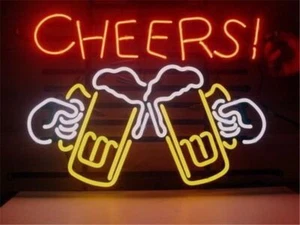 US STOCK 17"x14" Cheers Beer Cups Neon Sign Light Lamp Bar Artwork Decor - Picture 1 of 1