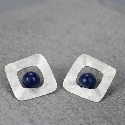 D15 Orecchini Moderno Lapislazzuli Blu Irregolare Quadrato Argento Sterling 925 - Immagine 1 di 2
