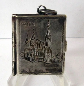 Vintage Solid Silver Photo Frame Pendant With Handmade Engravings Wien # 76A - Picture 1 of 8