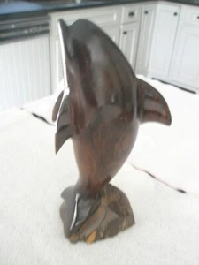Iron wood Hand Carved DOLPHIN Sculpture 9 3/4” tall - Picture 1 of 11