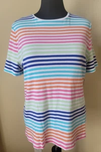 Camiseta Talbots Blanca con Rayas Multicolor Manga Corta Camiseta Top XL NUEVA CON ETIQUETAS $34 - Imagen 1 de 4