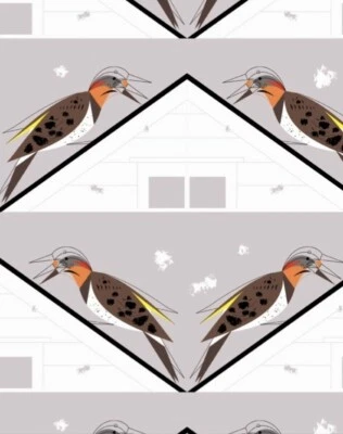 Charley Harper•Ford Times Birds Vol 2•Rooftop Woodpecker Poplin Fabric 1yd•BTY  - Image 1 of 2