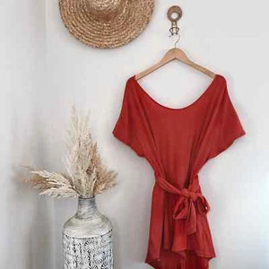 Free People Tie Open Back Burnt Orange Short Sleeve Flowy Bohemian Romper Medium - Picture 1 of 10