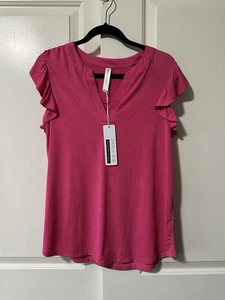 Top Dear Scarlett manga corta FLUTTER - para mujer talla mediana - rosa intenso - nuevo con etiquetas - Imagen 1 de 5