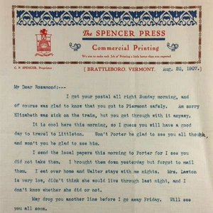 Antique Letterheads The Spencer Press Commercial Printing Brattleboro VT 1907 - Picture 1 of 6