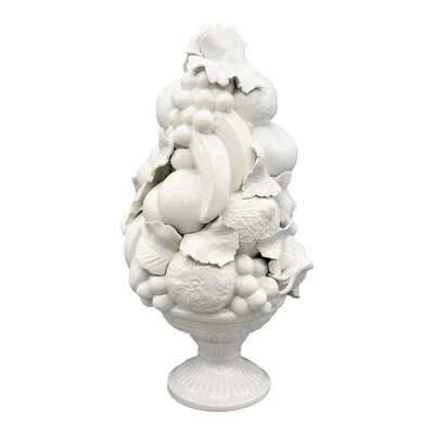 Vintage Blanc De Chine Italian White Glazed Ceramic Fruit Topiary on Pedestal - Image 1 of 4