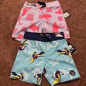Volcom Kids Graphic Swim Shorts Trunks Size 4 New Flamingos Birds - Picture 1 of 4
