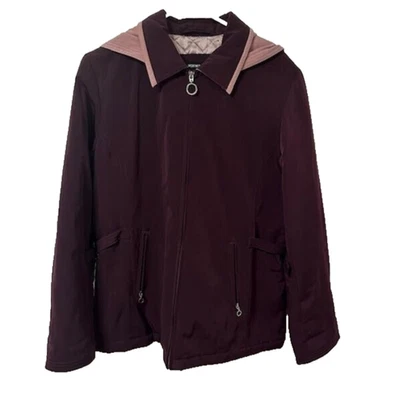 WeatherTamer выстеганная куртка с подкладкой молнии спереди бордовый ветровка пальто - M - Изображение 1 из 4