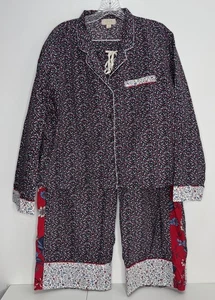 GAP Damen Pyjama Set XL 100% Baumwolle Langarm Knopfleiste Micro Blumen Paspel - Bild 1 von 10